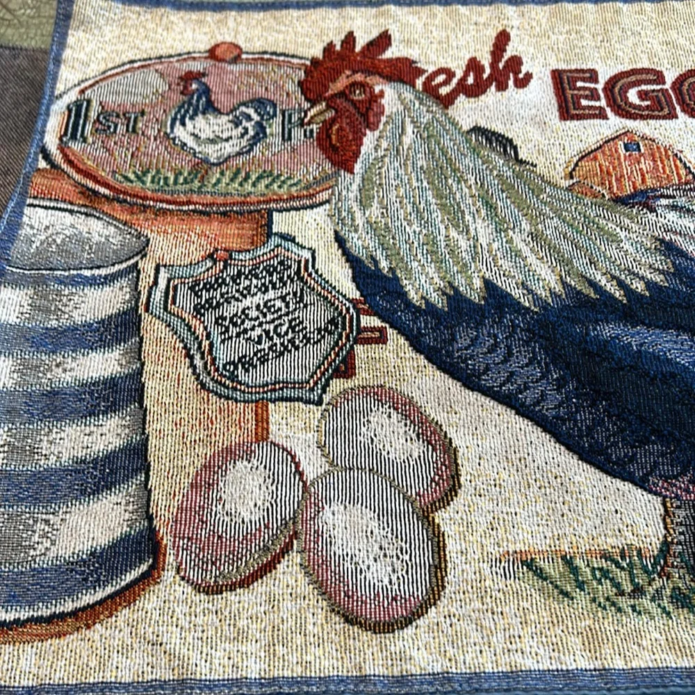Farmhouse Rooster Tapestry Placemat decor COUNTRY FRESH EGGS Rooster Blue Ribbon